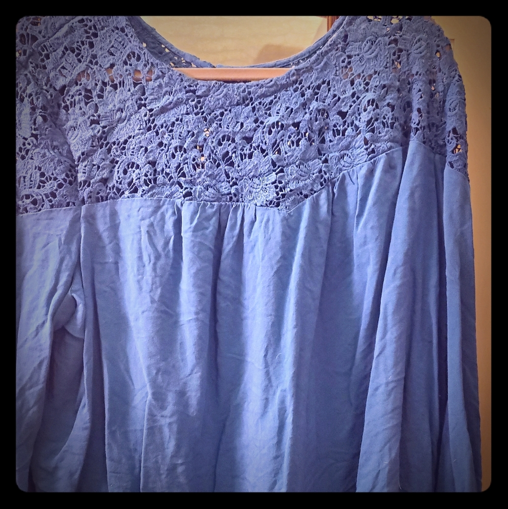 Dark Teal Top with Lace Shoulder